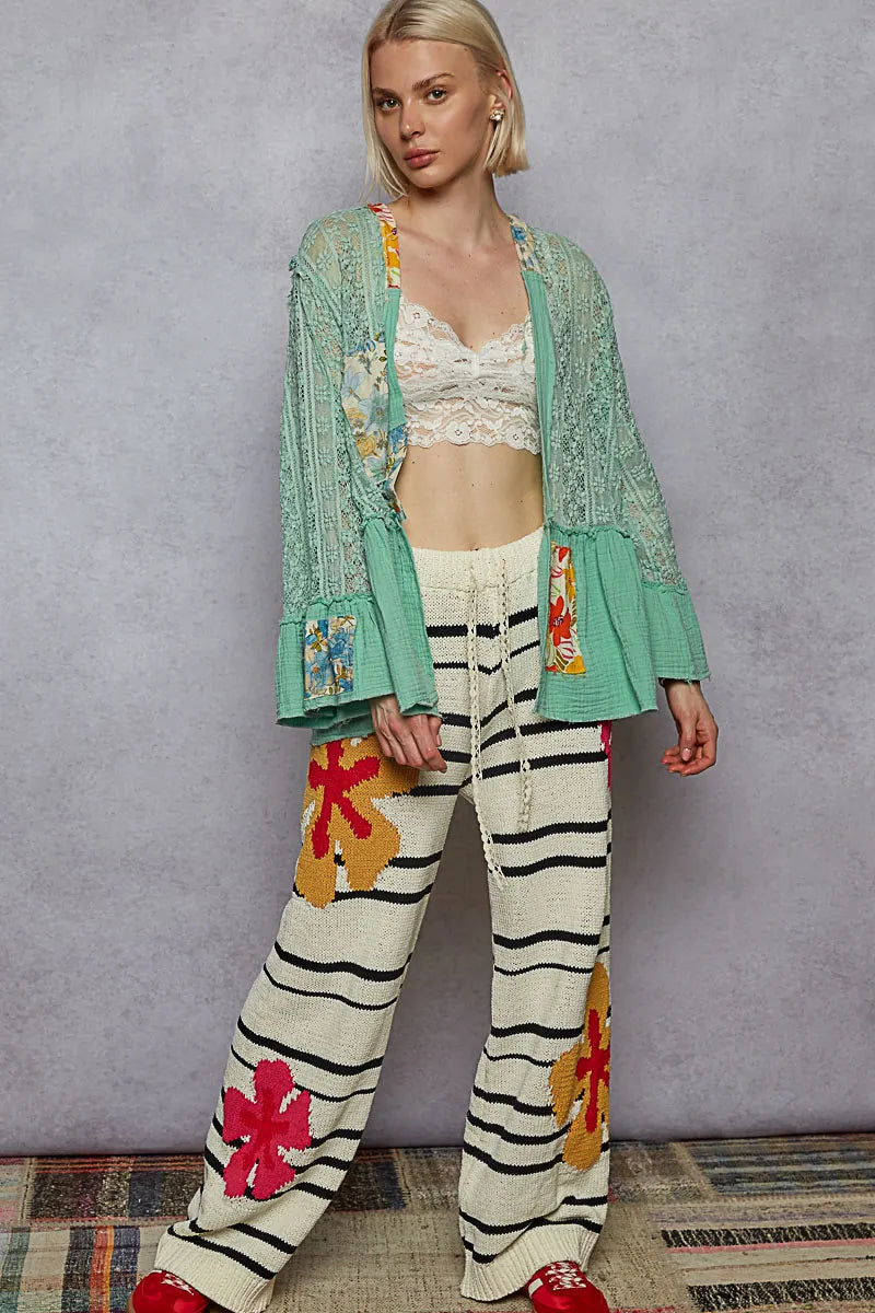Image of POL Lace Ruffled Hem Open Front Cardigan | Queeble.shop