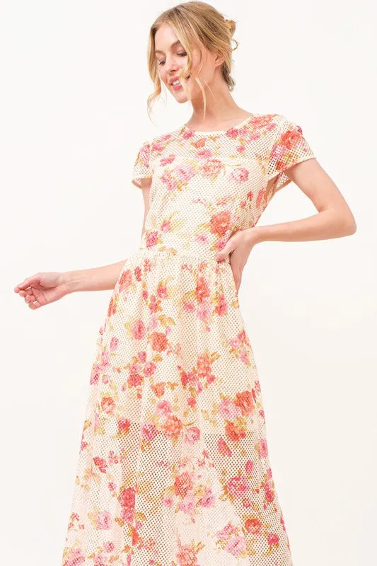 Image of And The Why Fish-Net Floral Printed Midi Dress | Queeble.shop