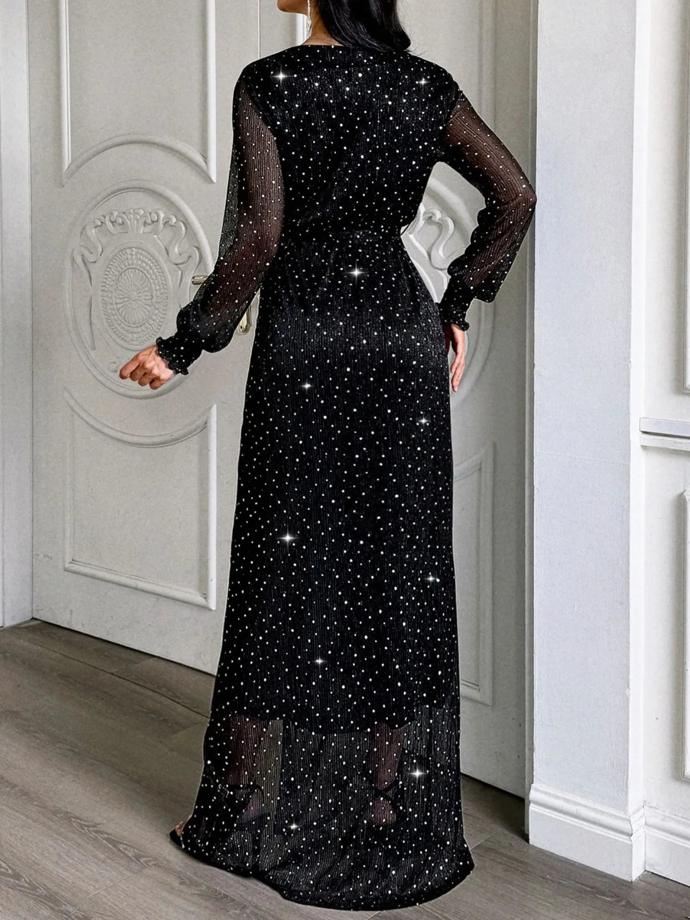 Image of Surplice Slit Tie Waist Maxi Dress | Queeble.shop