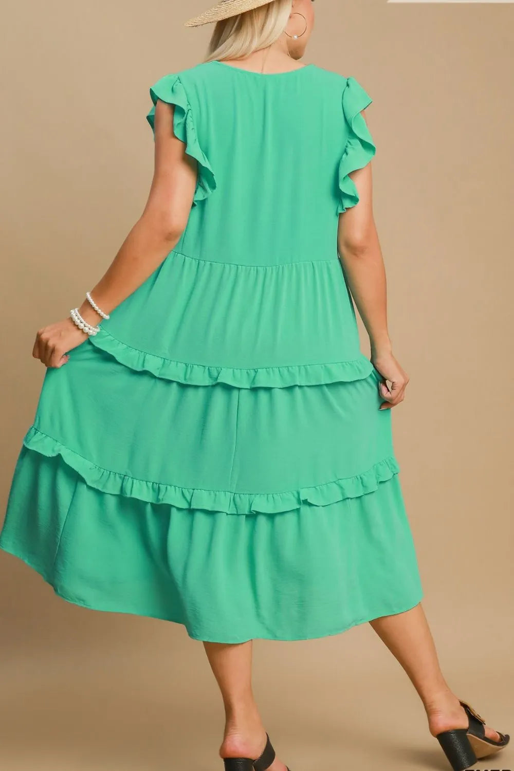 Image of Umgee Full Size Ruffle Tiered Cap Sleeve Midi Dress Plus Size | Queeble.shop