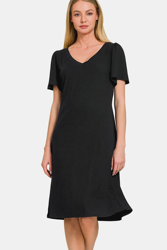 Image of Zenana V-Neck Short Sleeve Dress | Queeble.shop