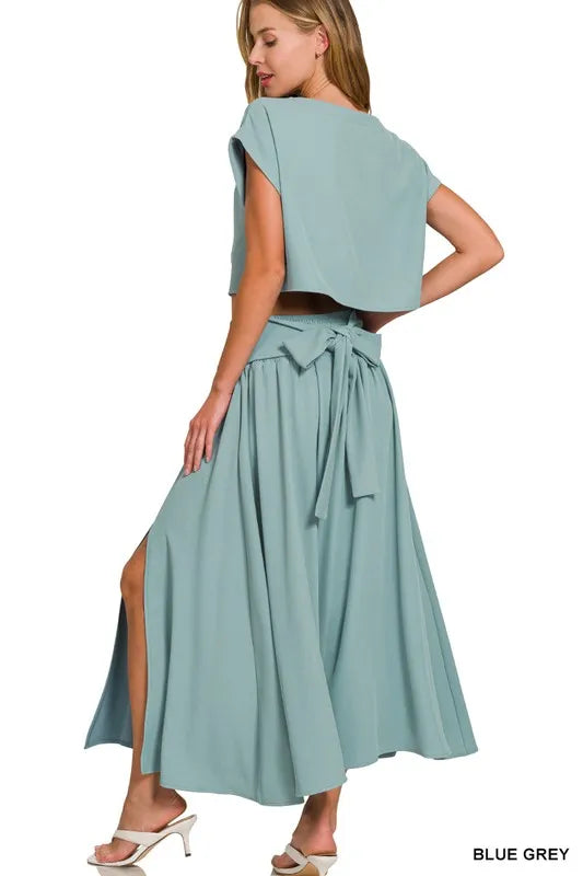 Image of Zenana Heavy Woven Span Crop Tee & Skirt Set | Queeble.shop