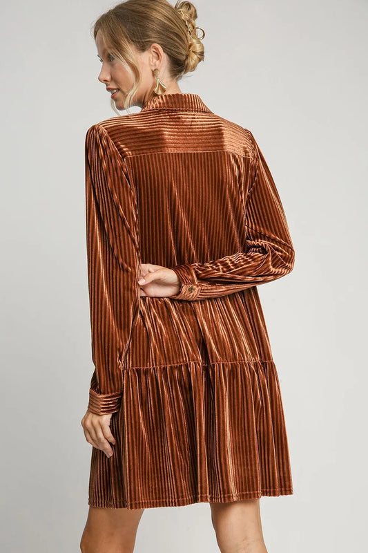 Image of Umgee Texture Tiered Collared Long Sleeve Dress | Queeble.shop