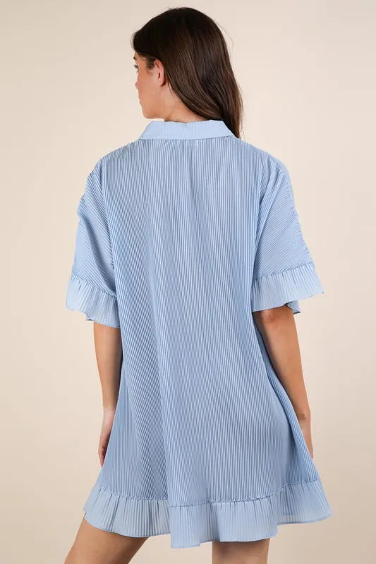 Image of VERY J Pleated Detail Button Down Mini Dress | Queeble.shop