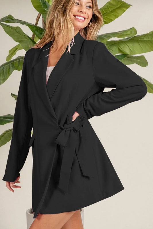 Image of BiBi Wrap Tie Detailed Long Blazer | Queeble.shop