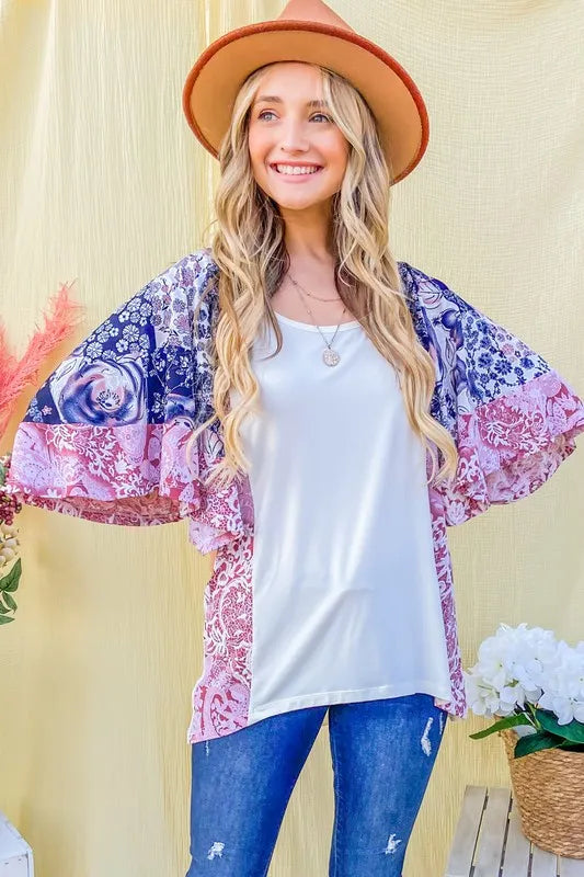Image of And The WhyFloral Print Bell Sleeve Top | Queeble.shop