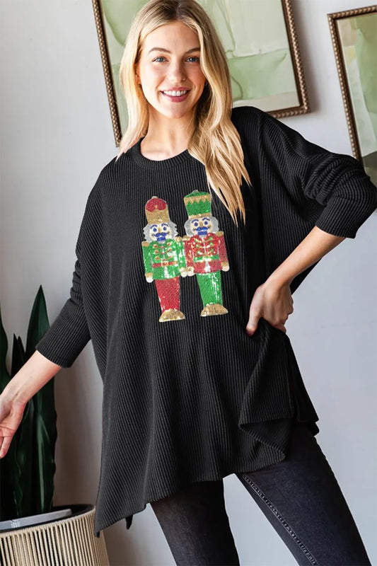 Image of Heimish Sequin Nutcracker Long Sleeve Ribbed Top | Queeble.shop