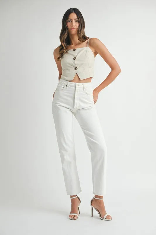 Image of MABLE Linen Mix Button Down Tank Top | Queeble.shop