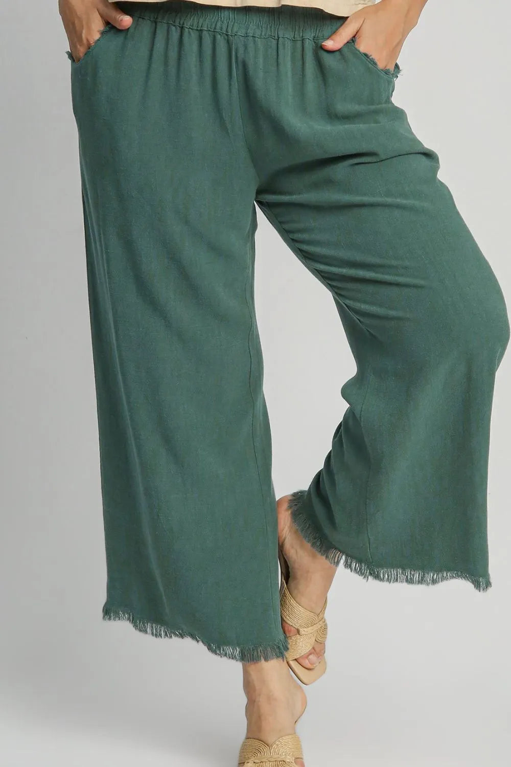 Image of Umgee Full Size Linen Blend Elastic Waistband Wide Leg Pants Plus Size | Queeble.shop