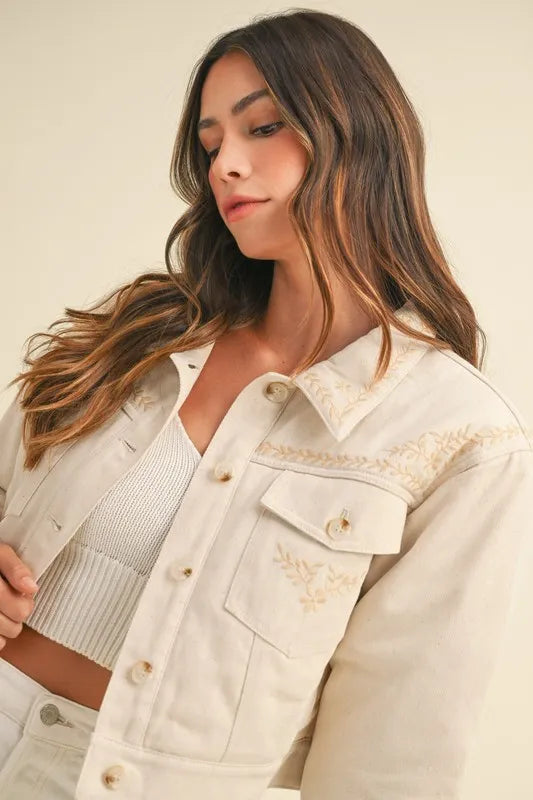 Image of MABLE Embroidered Quilted Cropped Jacket | Queeble.shop