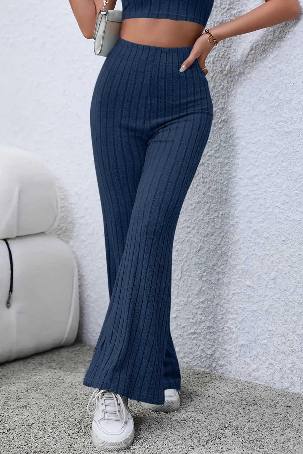 Image of Basic Bae Full Size Ribbed High Waist Flare Pants | Queeble.shop