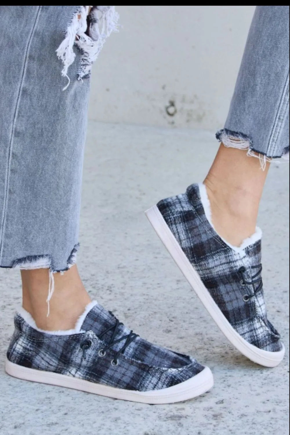 Image of Forever Link Plaid Plush Flat Sneakers | Queeble.shop