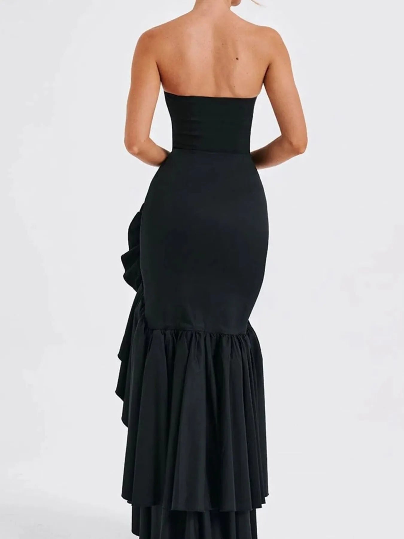 Image of Strapless Ruffle High-Low Bodycon Dress | Queeble.shop