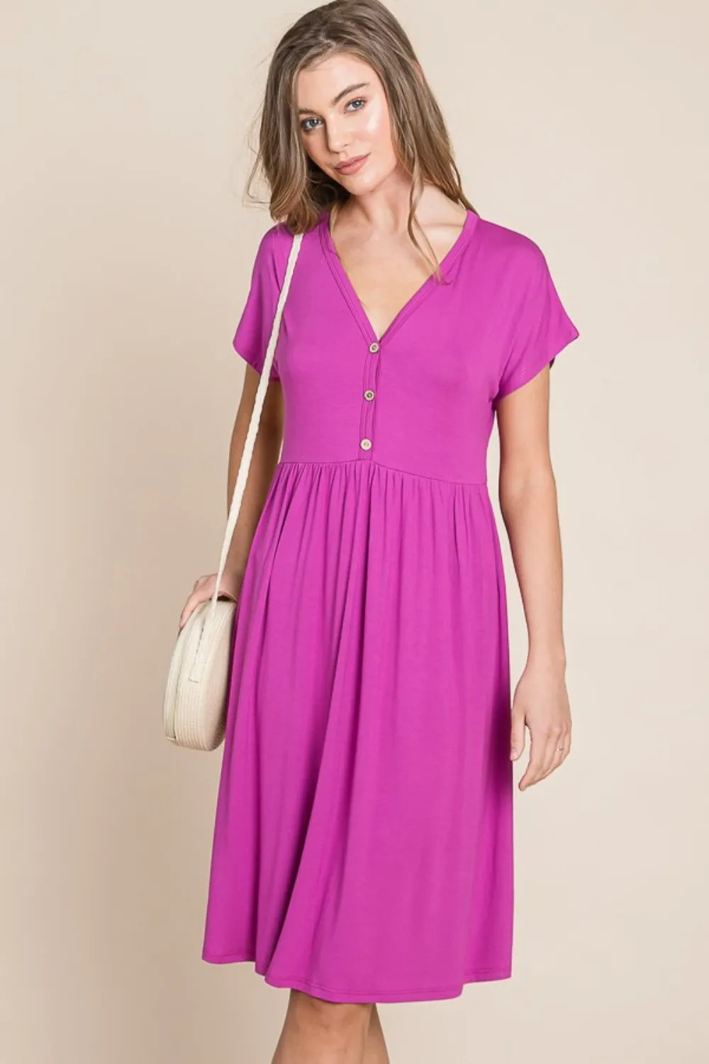 Image of BOMBOM V-Neck Short Sleeve Dress | Queeble.shop