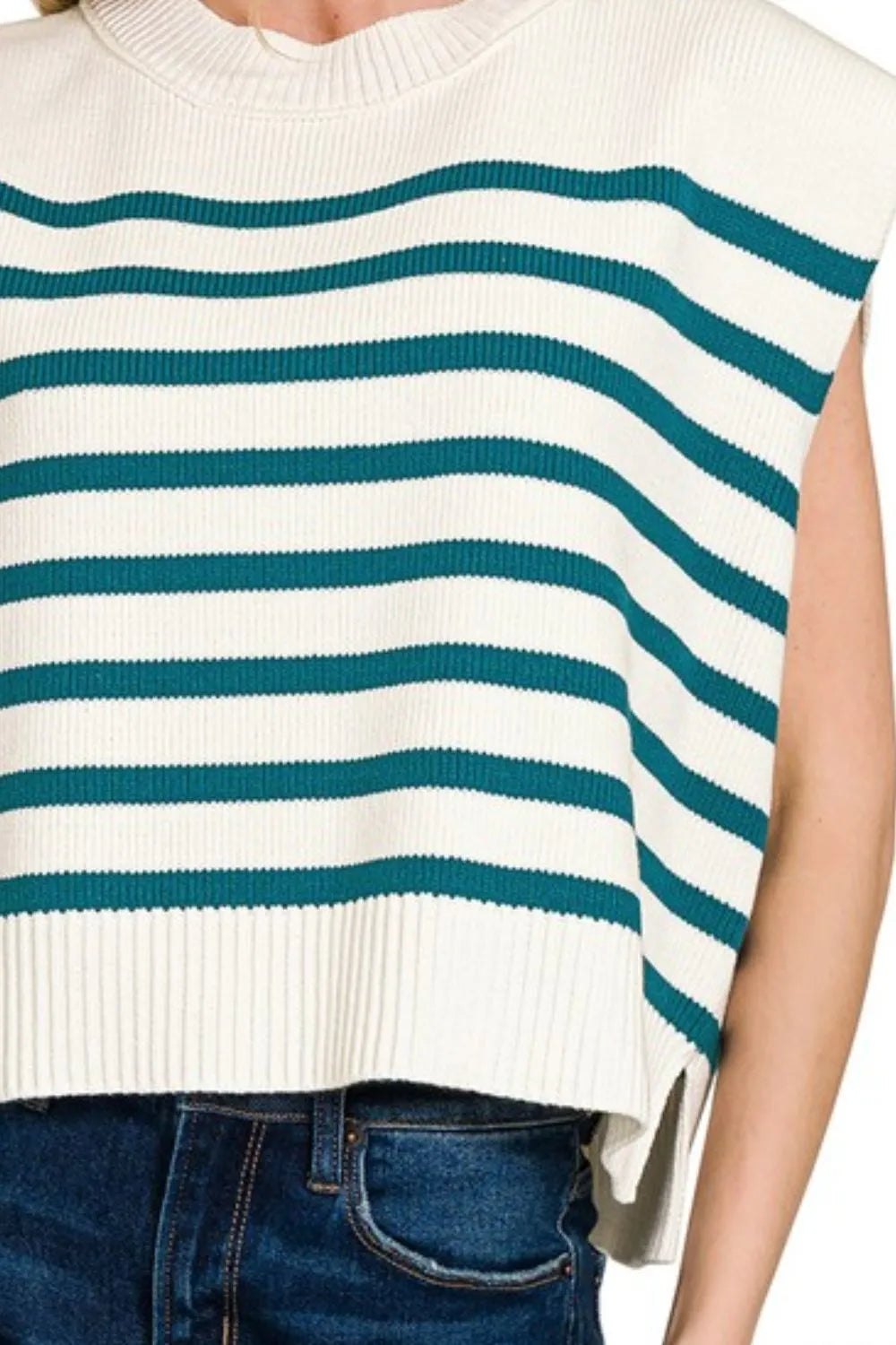 Image of Zenana Oversized Crew Neck Stripe Sweater Vest | Queeble.shop