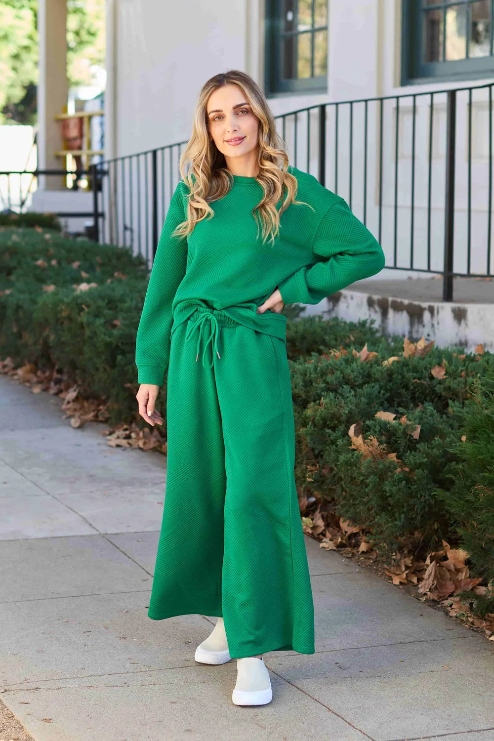 Image of Double Take Full Size Textured Long Sleeve Top and Drawstring Pants Set | Queeble.shop
