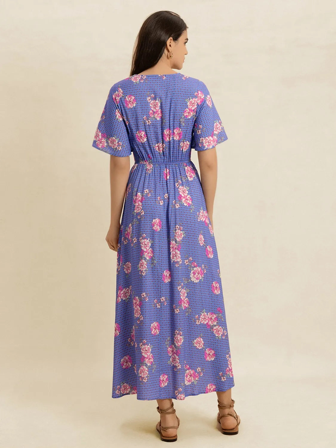 Image of Printed Short Sleeve Midi Dress | Queeble.shop