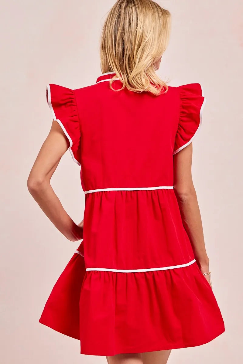 Image of BiBi Gameday Theme Contrast Binding Ruffled Dress | Queeble.shop
