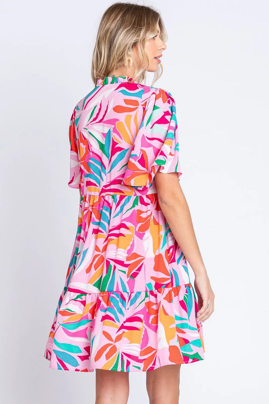 Image of GeeGee Printed Short Sleeve Ruffle Hem Dress | Queeble.shop