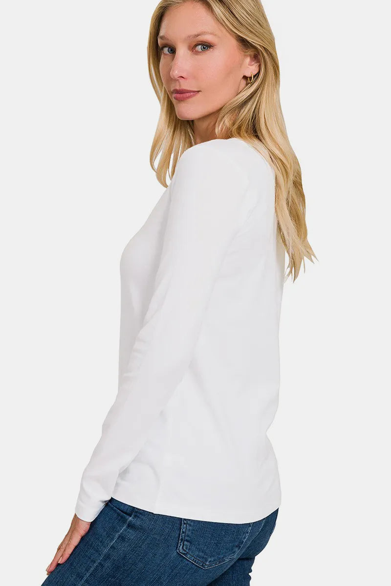 Image of Zenana Full Size V-Neck Long Sleeve T-Shirt | Queeble.shop