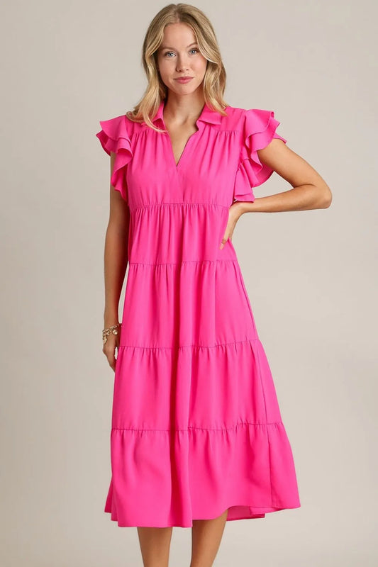 Image of Umgee Full Size Johnny Collar Ruffle Cap Sleeve Tiered Dress Plus Size | Queeble.shop