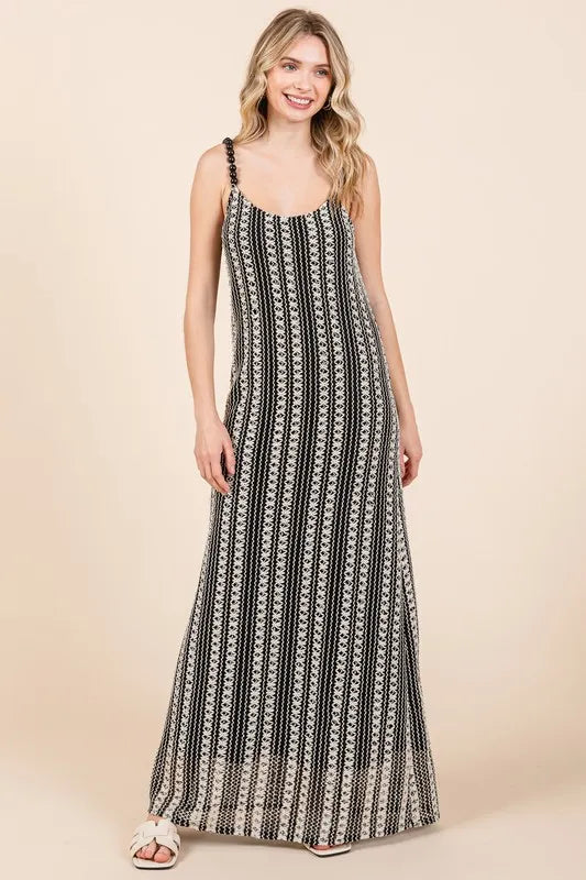 Image of GeeGee Plus Size Striped Scoop Neck Beaded Strap Maxi Cami Dress | Queeble.shop