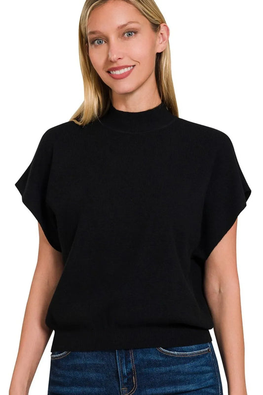Image of Zenana Mock Neck Short Dolman Sleeve Sweater | Queeble.shop