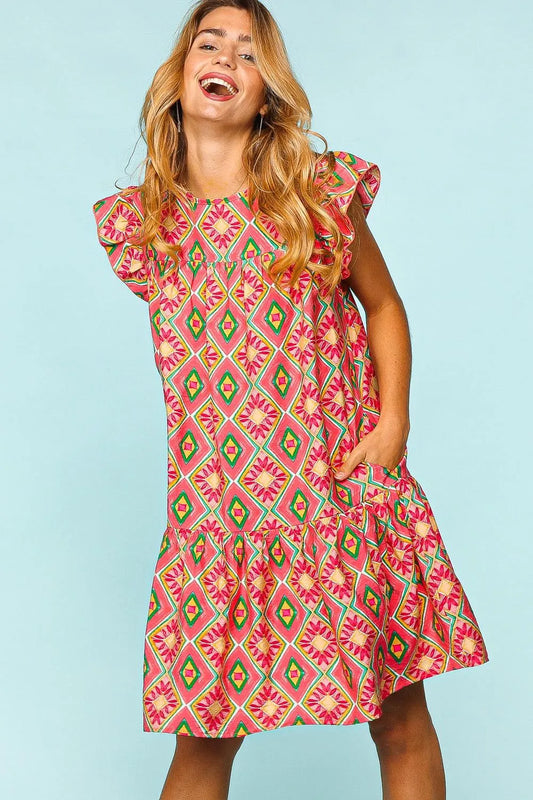 Image of Haptics Full Size Ruffled Printed Dress with Side Pockets | Queeble.shop