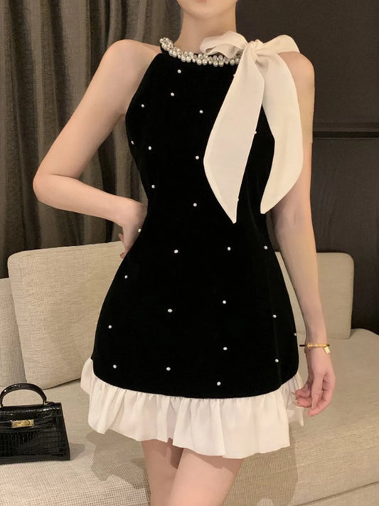 Image of Pearl Detail Sleeveless Mini Dress | Queeble.shop