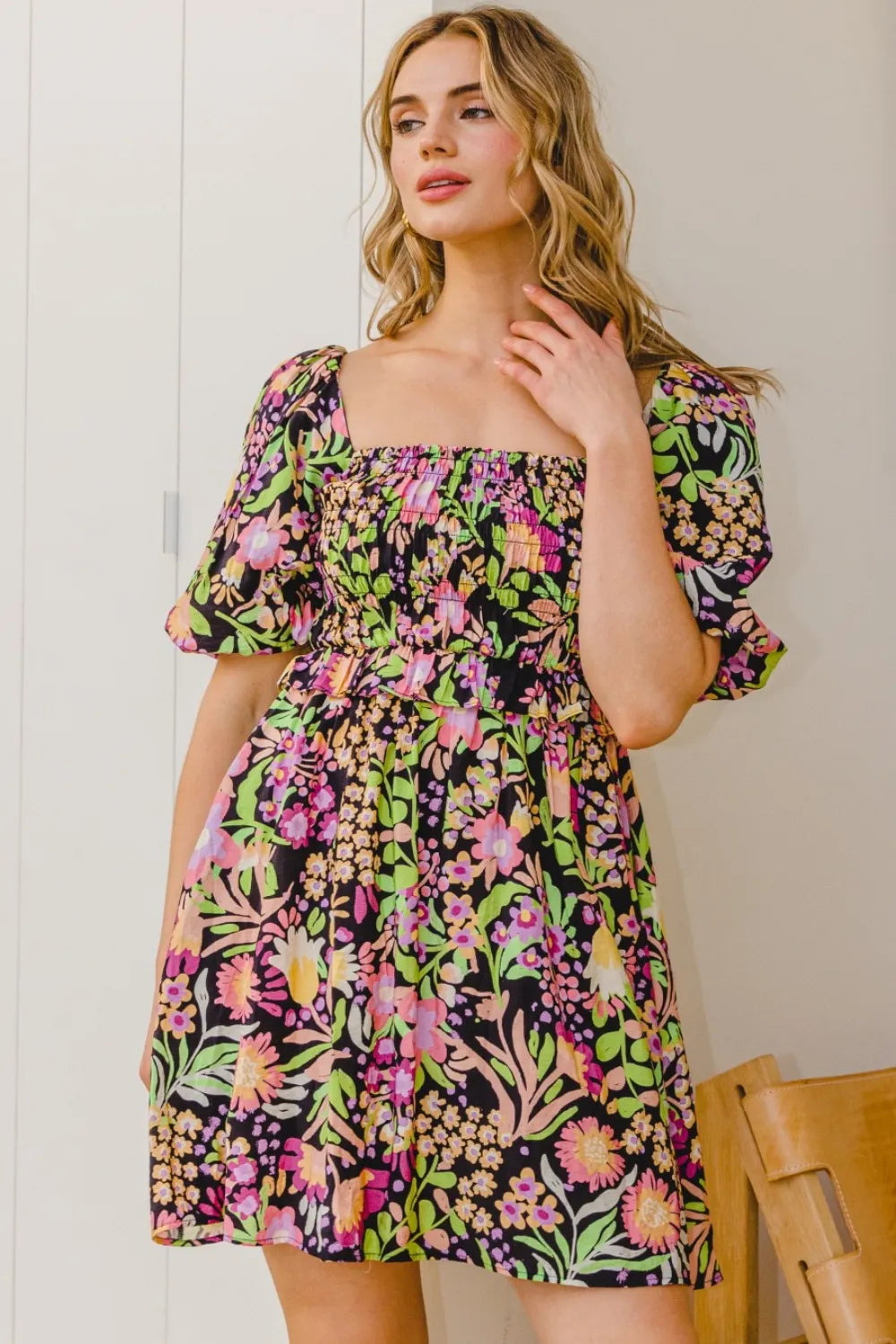 Image of ODDI Full Size Floral Tie-Back Mini Dress | Queeble.shop