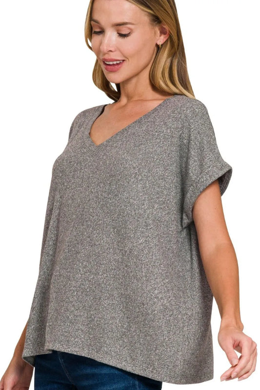 Image of Zenana Soft Melange Hacci V-neck Tee | Queeble.shop