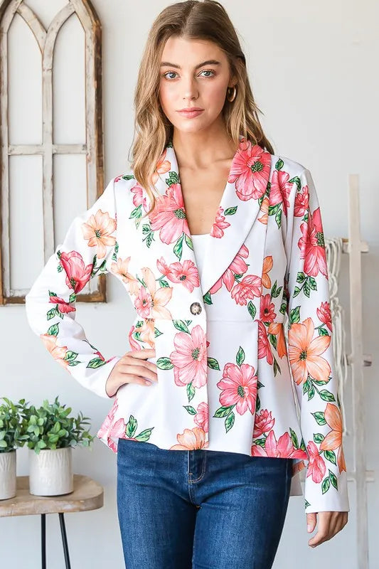 Image of Heimish Full Size Multi Color Floral Blazers with Tunic Plus Size | Queeble.shop