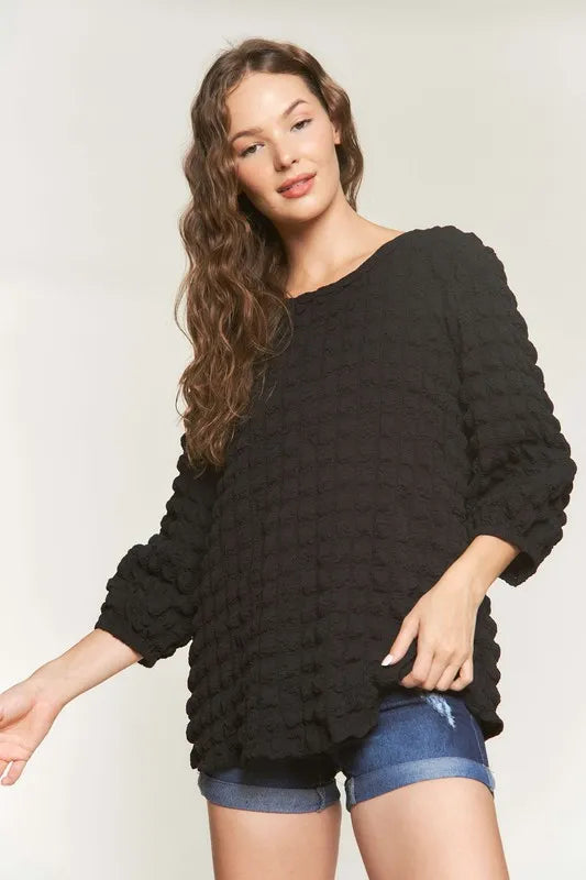 Image of ADORA Bubble Texture Round Neck Blouse | Queeble.shop