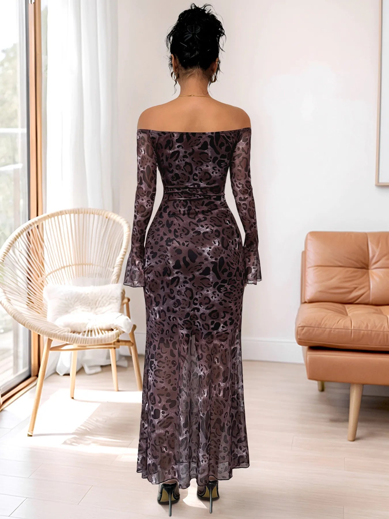 Image of Off-Shoulder Long Sleeve Maxi Dress | Queeble.shop