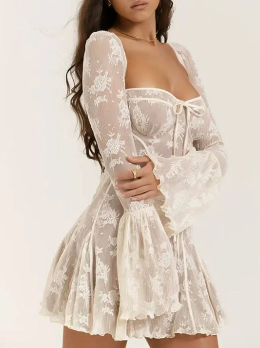 Image of Sweetheart Neck Lace Mini Dress | Queeble.shop