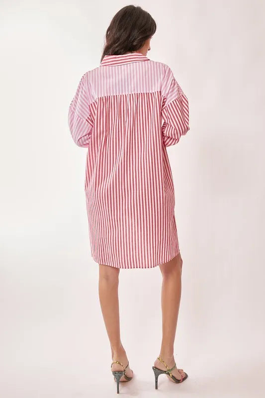 Image of Davi & Dani Multi Color Stripe Mixed Button Front Tunic Shirt Dress | Queeble.shop