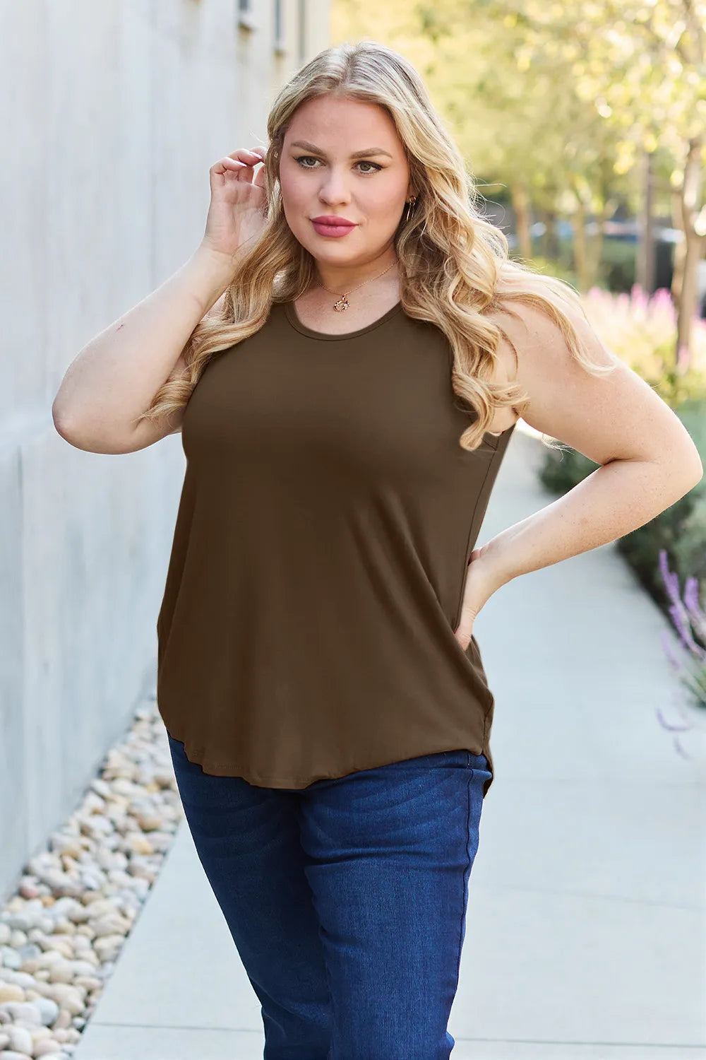 Image of Basic Bae Full Size Round Neck Curved Hem Tank | Queeble.shop