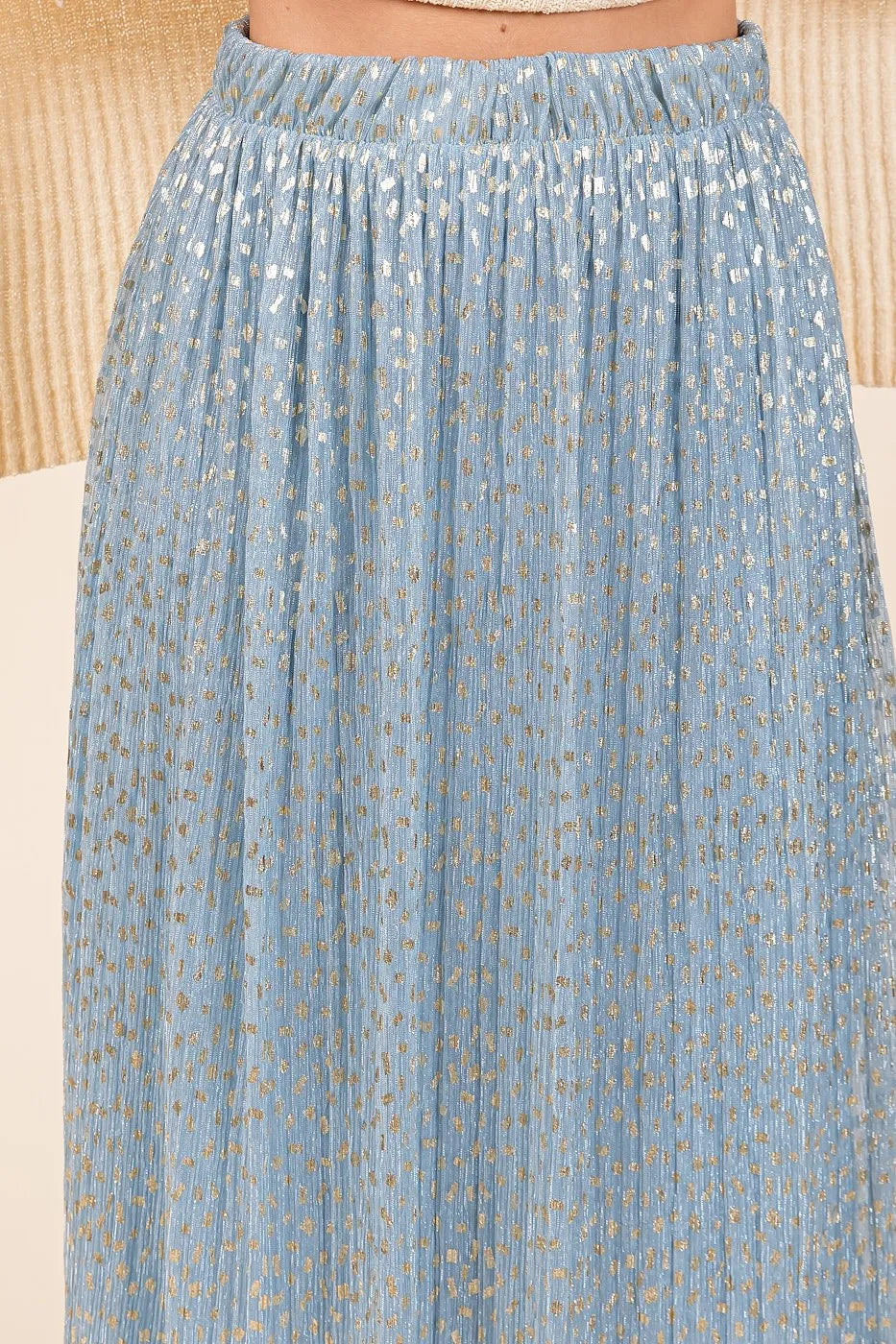 Image of Mittoshop Metallic Glitter Speckle Print Elastic Midi Skirt | Queeble.shop