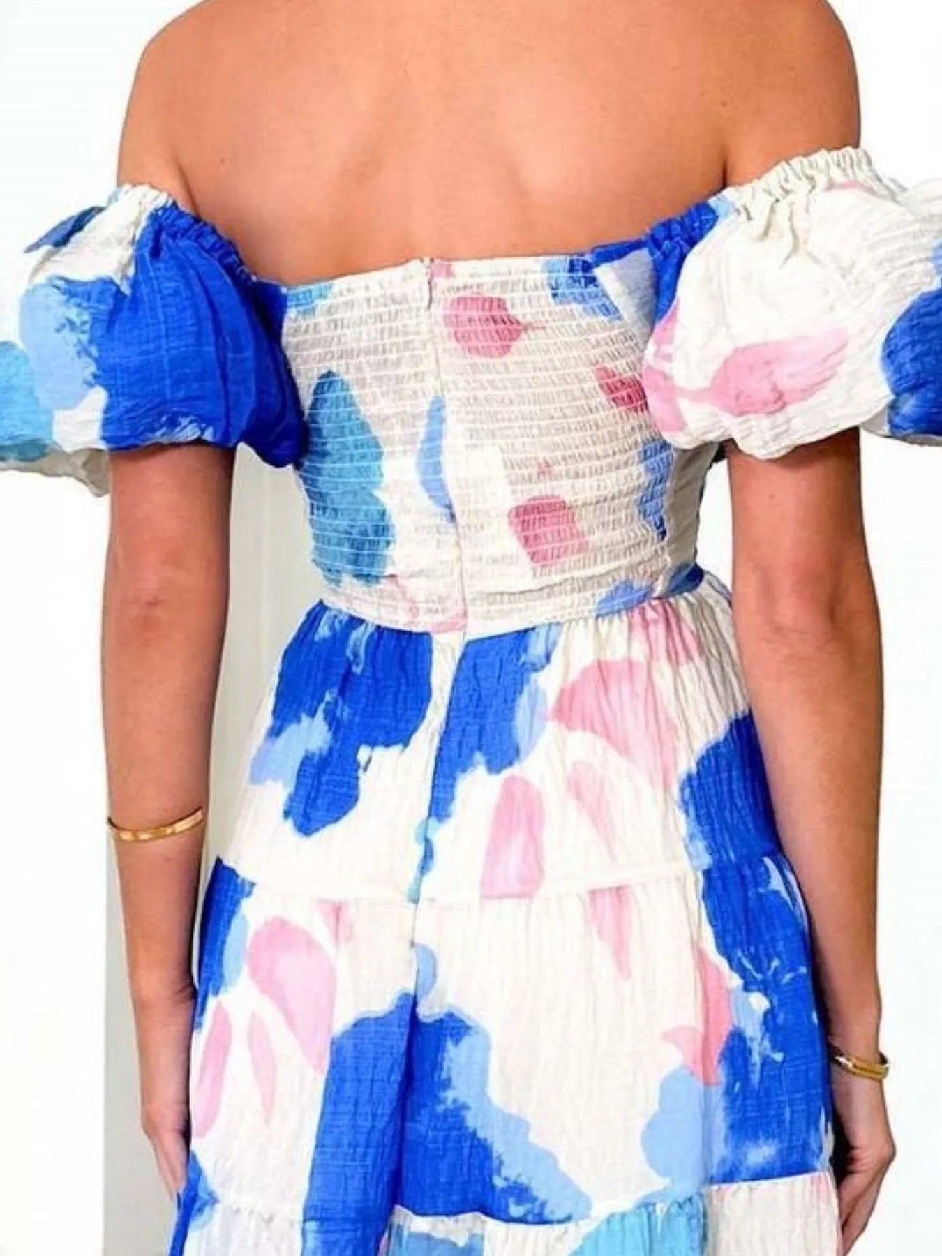 Image of Off-Shoulder Floral Tiered Dress with Ruffle Details | Queeble.shop
