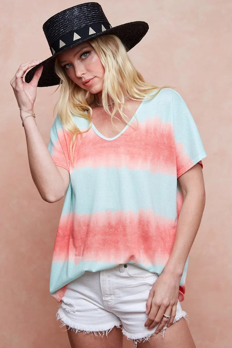 Image of BiBi Tiedye Printed Hacci Knit Top | Queeble.shop