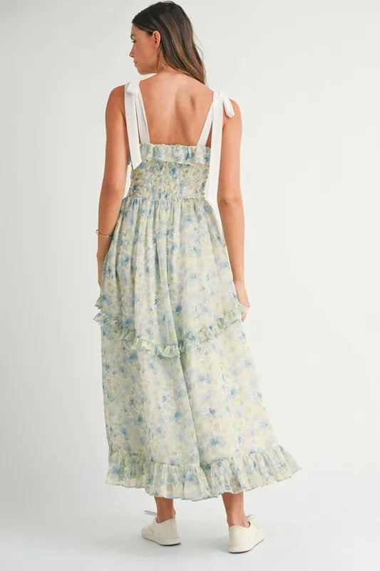Image of MABLE Floral Printed Shoulder Strap Midi Dress | Queeble.shop