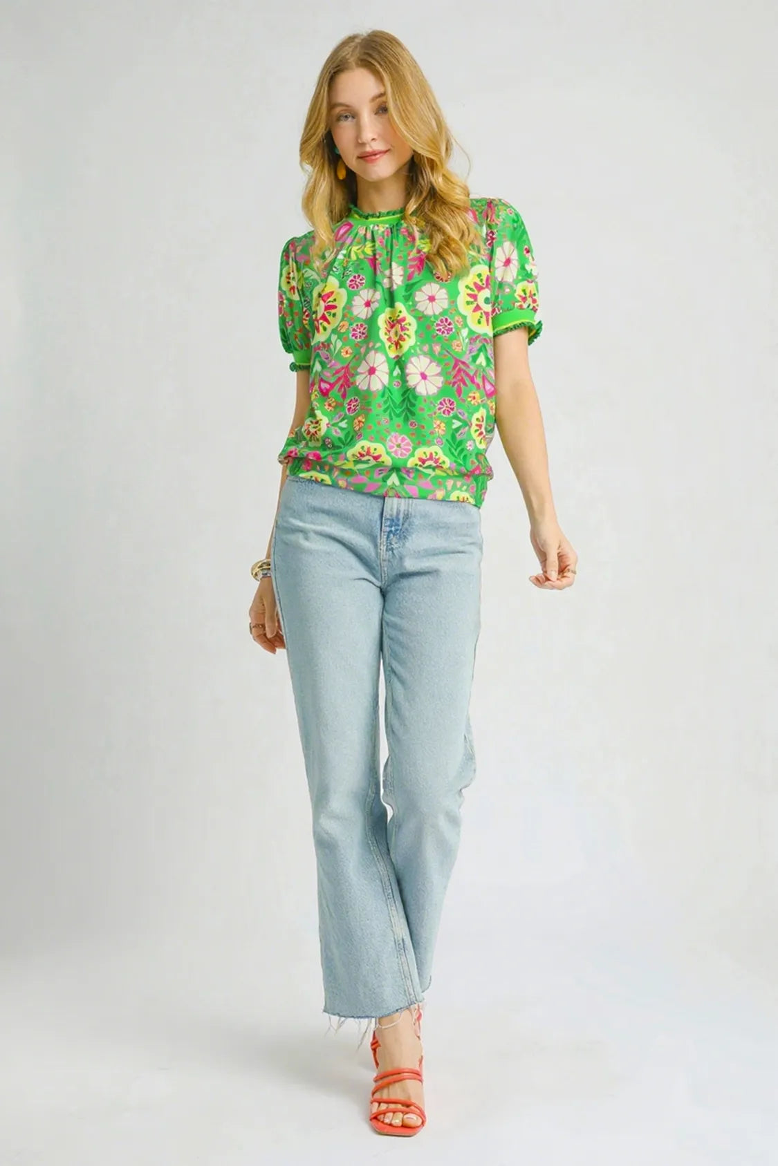 Image of Umgee Retro Floral Puff Sleeve Top | Queeble.shop