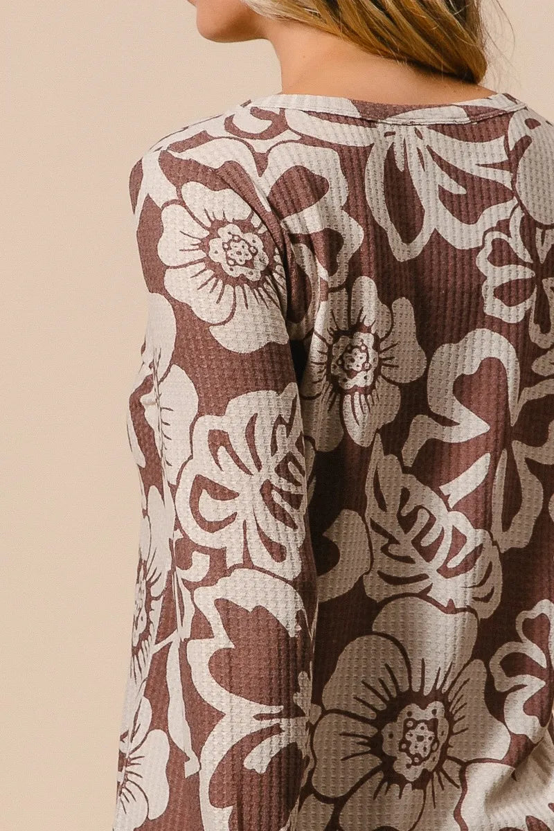 Image of BiBi Flower Printed Waffle Thumb Opening Top | Queeble.shop