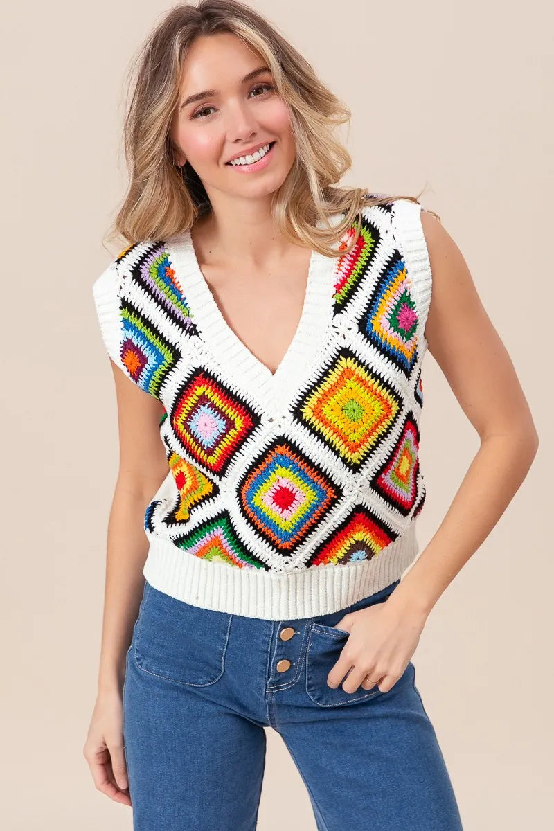 Image of BiBi Diamond Granny Square Sweater Vest | Queeble.shop
