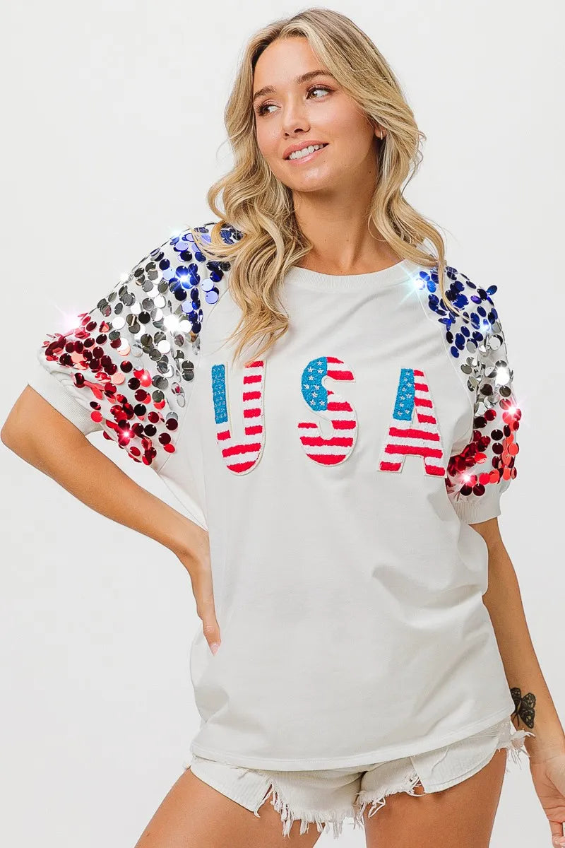 Image of BiBi American Flag Theme Sequin Top | Queeble.shop
