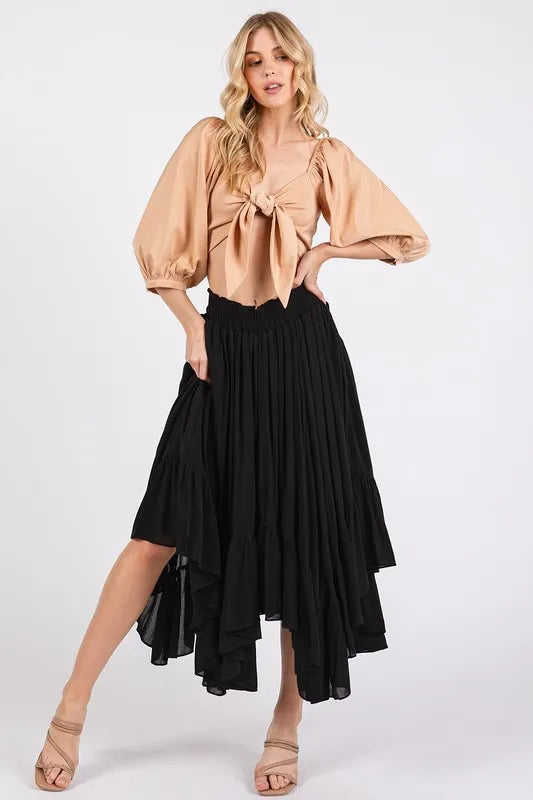 Image of Mittoshop Handkerchief Hem Elastic Waist Pocket Midi Skirt | Queeble.shop