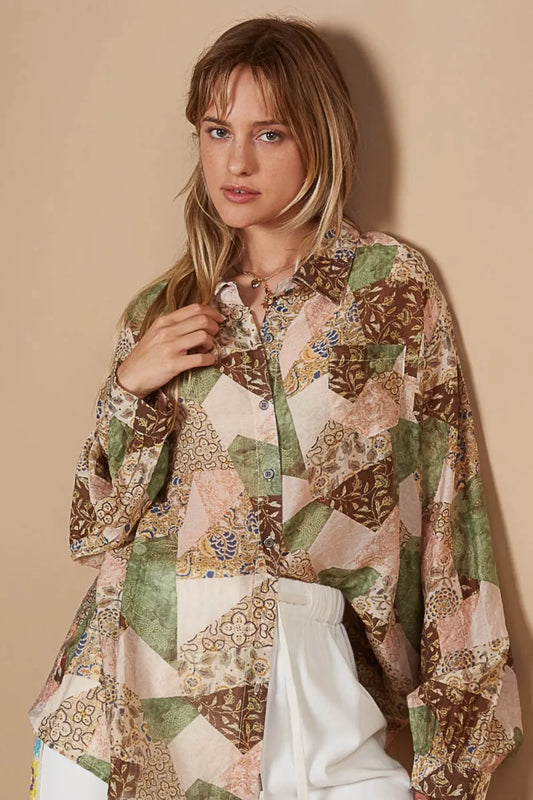 Image of POL Button-Down Long Sleeve Printed Shirt | Queeble.shop