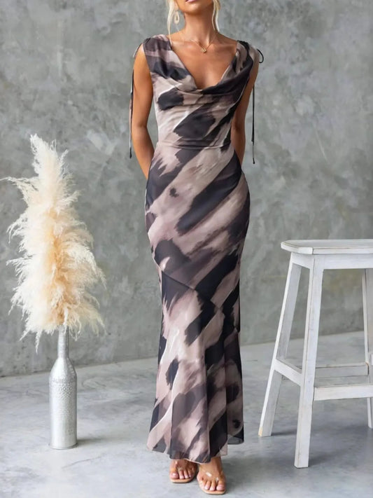 Image of Tied Sleeveless Printed Maxi Dress | Queeble.shop