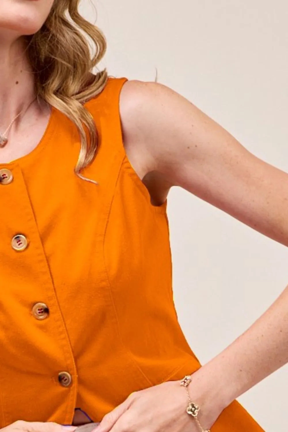 Image of SO ME Slim Fit Button Front Game Day Color Denim Vest Top | Queeble.shop