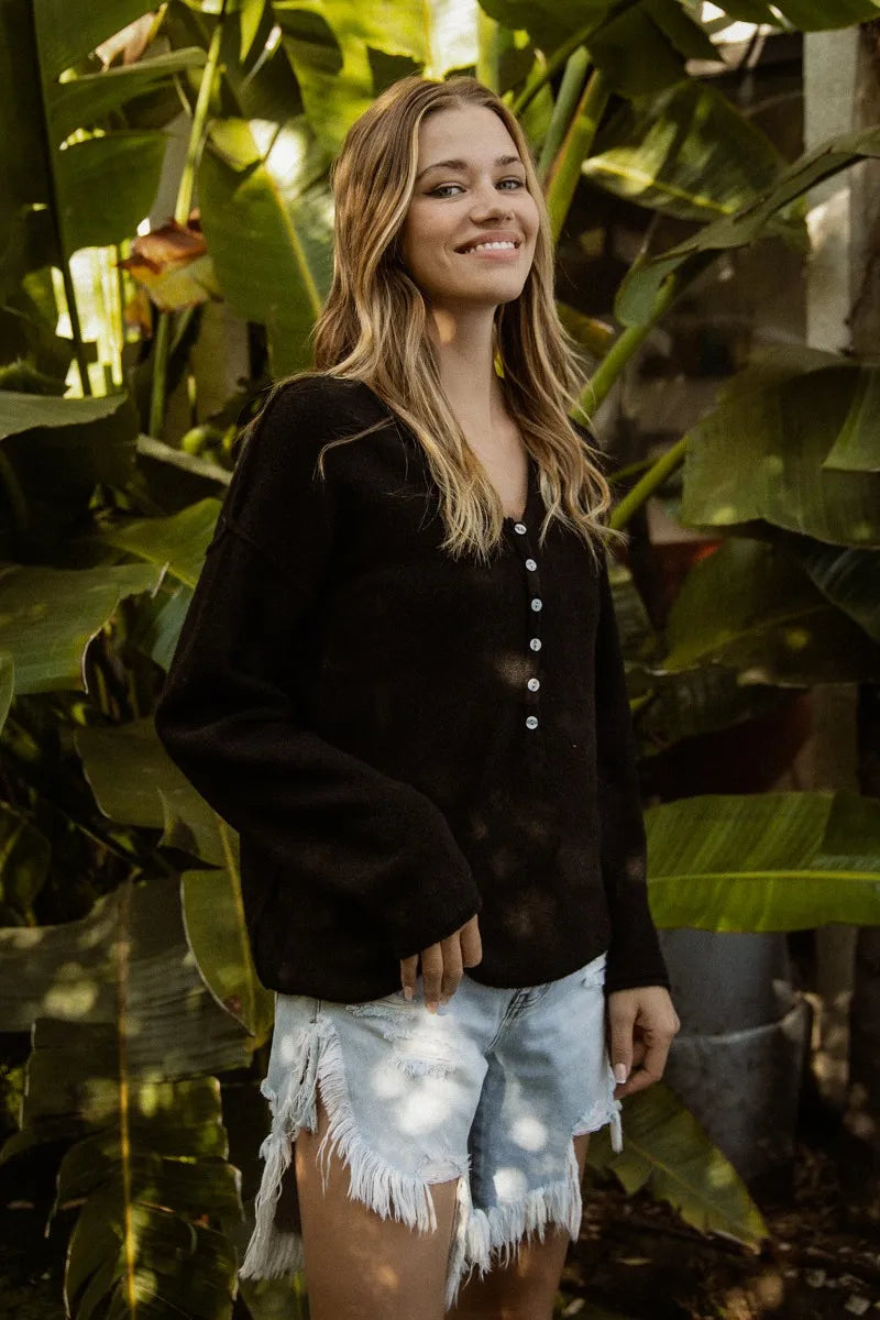 Image of BiBi V Neck Sweater Top With Button Details | Queeble.shop